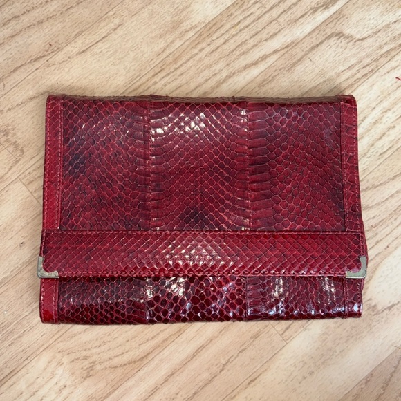Handbags - Red crocodile/ Snack skin textured clutch